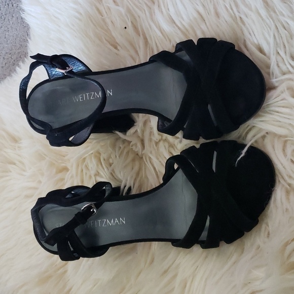 Stuart Weitzman stappy chunky suede leather heel black size 7 - Picture 1 of 8